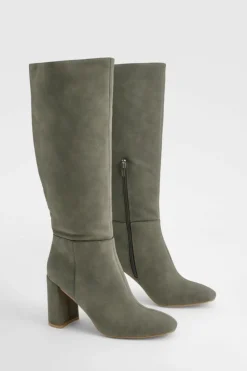 Over The Knee Boots|Knee High Boots*boohoo Stacked Heeled Knee High Boot grey
