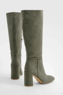 Over The Knee Boots|Knee High Boots*boohoo Stacked Heeled Knee High Boot grey