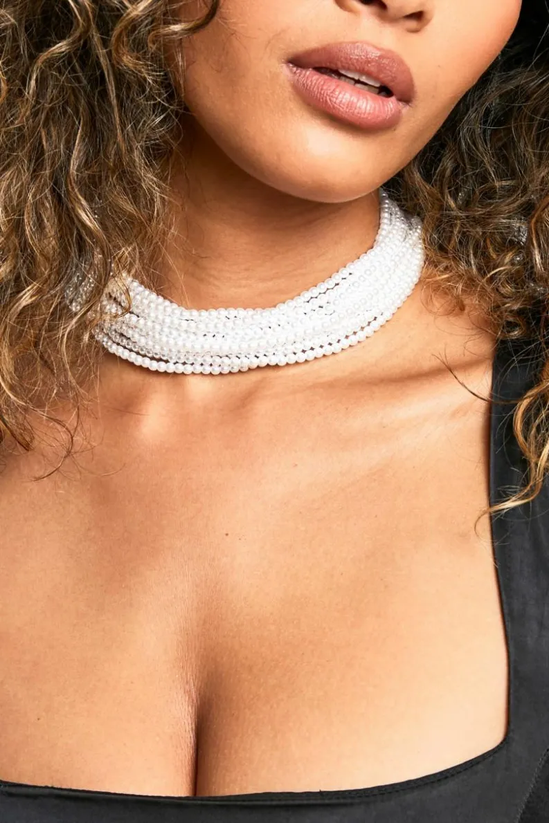 Necklaces*boohoo Statement Layered Choker pearl