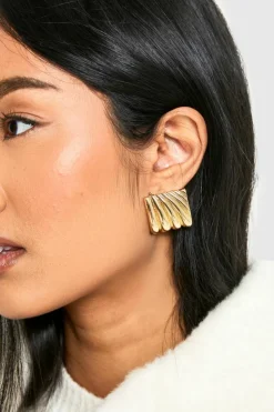 Statement Earrings*boohoo Statement Ribbed Square Stud Earrings gold