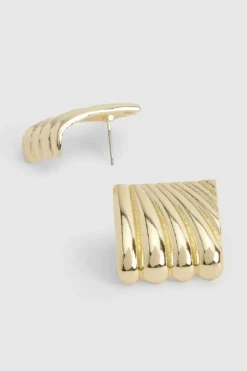 Statement Earrings*boohoo Statement Ribbed Square Stud Earrings gold