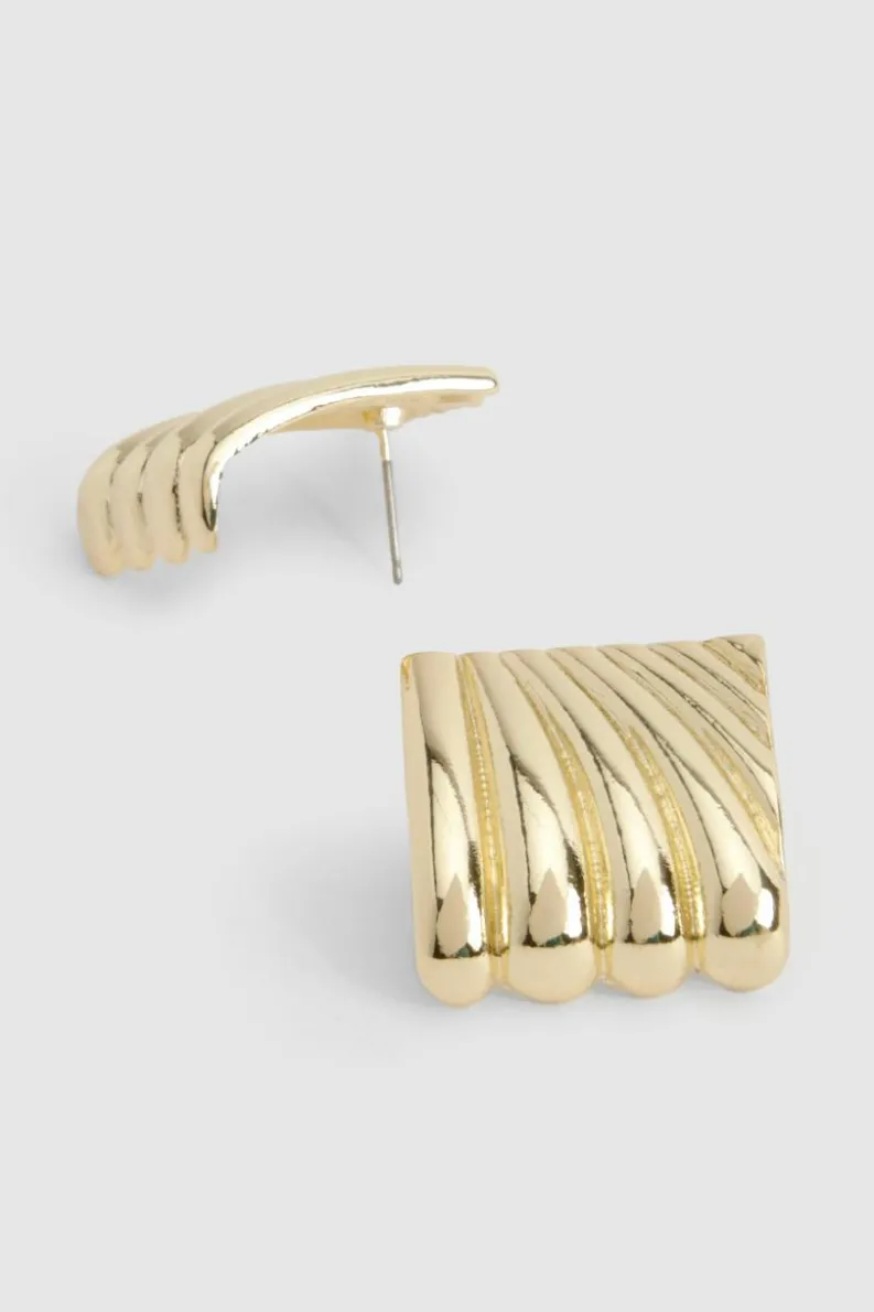 Statement Earrings*boohoo Statement Ribbed Square Stud Earrings gold