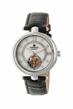 Watches*Empress Stella Automatic Semi-Skeleton MOP Leather-Band Watch White
