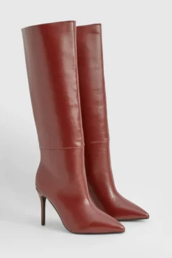Over The Knee Boots|Knee High Boots*boohoo Stiletto Knee High Boots cherry