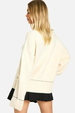 Oversized Jumpers|Jumpers*boohoo Stitch Detail Soft Knit Oversized Crew Neck Jumper ecru