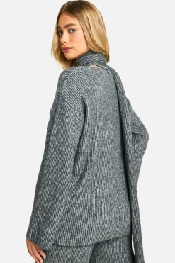 Oversized Jumpers|Jumpers*boohoo Stitch Detail V Neck Oversized Knitted Jumper And Scarf grey