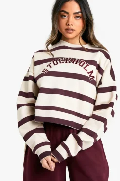 Sweatshirts|Hoodies & Sweatshirts*boohoo Stockholm Striped Cropped Sweatshirt cream