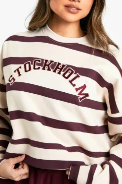 Sweatshirts|Hoodies & Sweatshirts*boohoo Stockholm Striped Cropped Sweatshirt cream