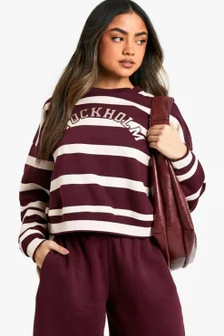 Sweatshirts|Bottoms*boohoo Stockholm Striped Cropped Sweatshirt burgundy