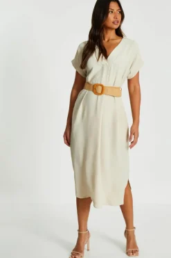 Shirt Dresses|Midi Dresses*Quiz Belted Midi Shirt Dress Stone