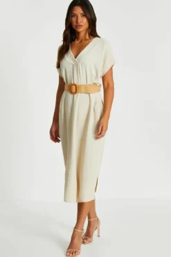 Shirt Dresses|Midi Dresses*Quiz Belted Midi Shirt Dress Stone