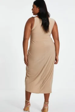 Midi Dresses*Quiz Curve Asymmetric Buckle Midi Dress Stone