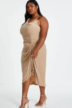 Midi Dresses*Quiz Curve Asymmetric Buckle Midi Dress Stone