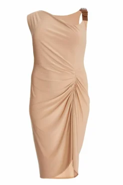 Midi Dresses*Quiz Curve Asymmetric Buckle Midi Dress Stone