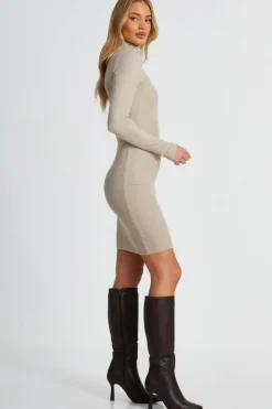 Jumper Dresses|Jumper Dresses*Quiz Diamante Roll Neck Dress Stone