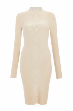 Jumper Dresses|Jumper Dresses*Quiz Diamante Roll Neck Dress Stone