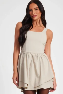 Skater Dresses*Quiz Double Layered Skater Dress Stone