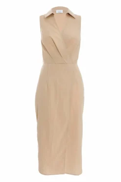Shirt Dresses|Midi Dresses*Quiz Linen Look Midi Shirt Dress Stone