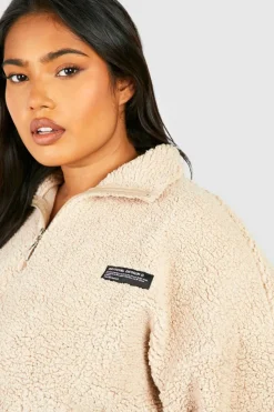 Sweatshirts|Hoodies & Sweatshirts*boohoo Plus Borg Funnel Neck Zip Sweater stone