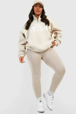 Sweatshirts|Dsgn Studio*boohoo Plus Dsgn Studio Script Half Zip Sweatshirt stone
