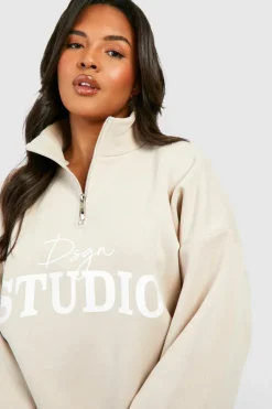 Sweatshirts|Dsgn Studio*boohoo Plus Dsgn Studio Script Half Zip Sweatshirt stone