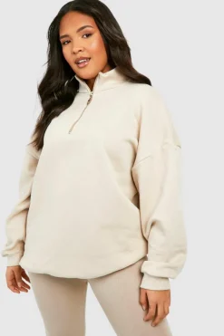 Sweatshirts|Hoodies & Sweatshirts*boohoo Plus Oversized Half Zip Sweatshirt stone