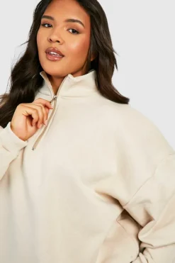 Sweatshirts|Hoodies & Sweatshirts*boohoo Plus Oversized Half Zip Sweatshirt stone