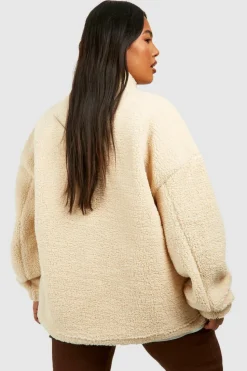 Sweatshirts|Hoodies & Sweatshirts*boohoo Plus Premium Borg Embroidered Half Zip Sweater stone