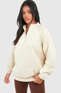 Sweatshirts|Hoodies & Sweatshirts*boohoo Seam Detail Half Zip Oversized Sweatshirt stone