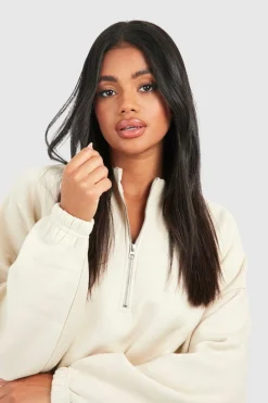 Sweatshirts|Hoodies & Sweatshirts*boohoo Seam Detail Half Zip Oversized Sweatshirt stone