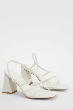 Heels*boohoo Strappy Asymmetric Low Block Heels white