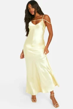 Cami Dresses*boohoo Strappy Column Maxi Dress lemon