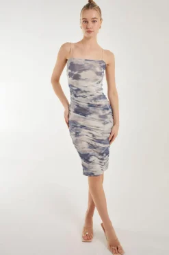 Midi Dresses*Pink Vanilla Strappy Distressed Print Midi Dress Cream