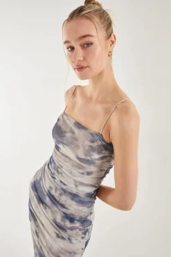 Midi Dresses*Pink Vanilla Strappy Distressed Print Midi Dress Cream
