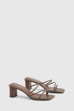 Sandals|Heels*boohoo Strappy Low Block Heeled Mules chocolate