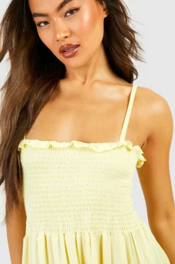 Smock Dresses*boohoo Strappy Shirred Smock Dress lime