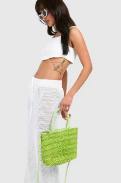 Handbags*boohoo Straw Grab Bag lime