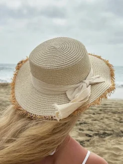 Hats & Gloves|Hats & Gloves*SVNX Straw Hat With Cream Ribbon Bow Beige