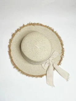 Hats & Gloves|Hats & Gloves*SVNX Straw Hat With Cream Ribbon Bow Beige