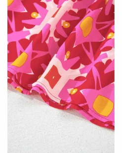 Smock Dresses*Azura Exchange Strawberry Geometric Print Smocked Long Sleeve Mini Dress Pink