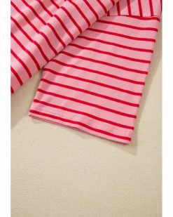 Shirt Dresses*Azura Exchange Strawberry Striped 3/4 Sleeve Round Hem Shift T Shirt Dress Pink