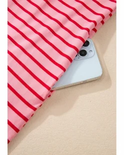 Shirt Dresses*Azura Exchange Strawberry Striped 3/4 Sleeve Round Hem Shift T Shirt Dress Pink