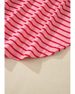 Shirt Dresses*Azura Exchange Strawberry Striped 3/4 Sleeve Round Hem Shift T Shirt Dress Pink