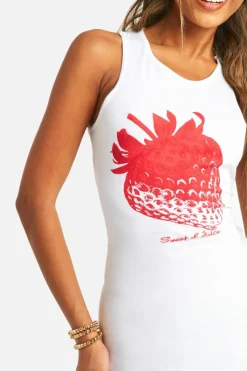 T-Shirt Dresses*boohoo Strawberry Print Racer Mini Dress white