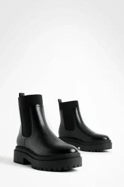 Chunky Boots|All Boots*boohoo Stretch Panel Chunky Chelsea Boots black