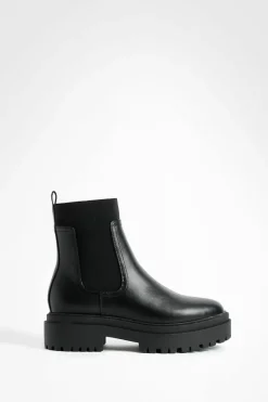 Chunky Boots|All Boots*boohoo Stretch Panel Chunky Chelsea Boots black