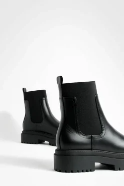 Chunky Boots|All Boots*boohoo Stretch Panel Chunky Chelsea Boots black