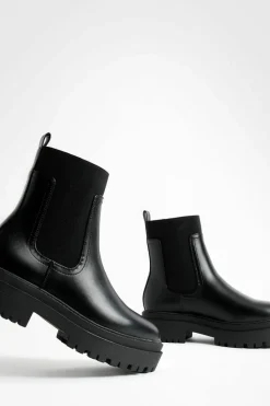 Chunky Boots|All Boots*boohoo Stretch Panel Chunky Chelsea Boots black