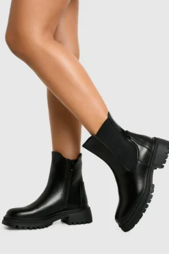 Chunky Boots|All Boots*boohoo Stretch Panel Chunky Chelsea Boots black