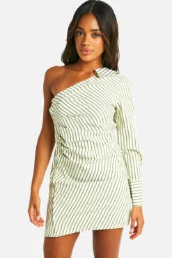 Shirt Dresses*boohoo Stripe Asymmetric Shirt Mini Dress green